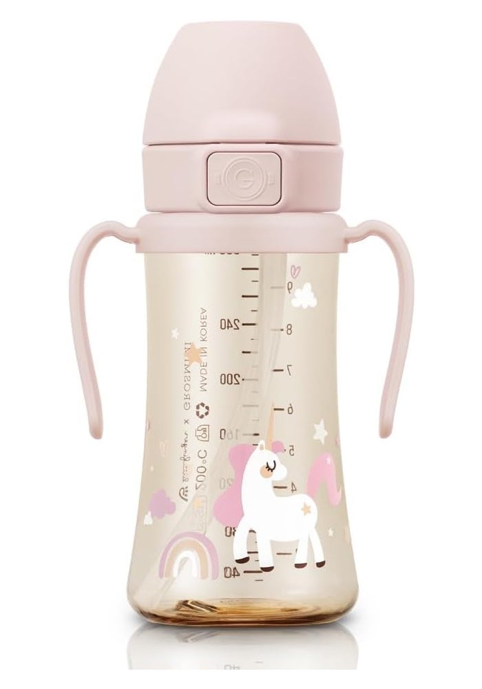 GROSMIMI Flip Top Spill Proof Sippy Cup with Stage 2 Straw for Toddlers, Customizable, PPSU, BPA Free 10 oz (Unicorn) - Image 2