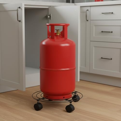 LIVECOOL LIVECCOL Black Metal Cylinder Trolley with Wheels | Stainless Steel Gas Cylinder Stand | Easy to Move Cylinder Trolley | Strong & Durable Gas Cylinder Trolly - Image 1