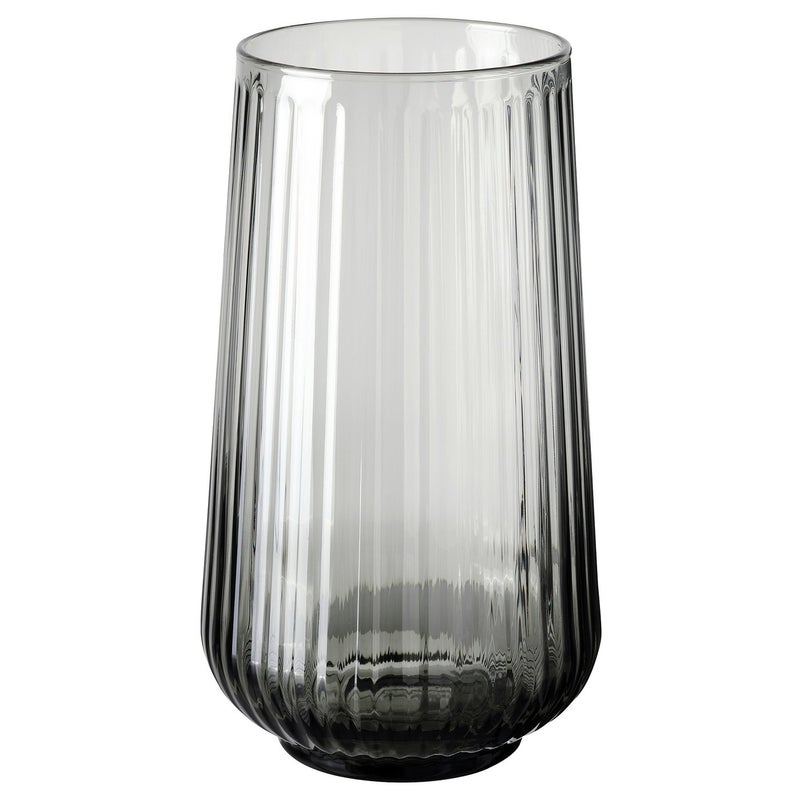 GRADVIS Ribbed Glass Vase, Grey, 19 cm - Image 1