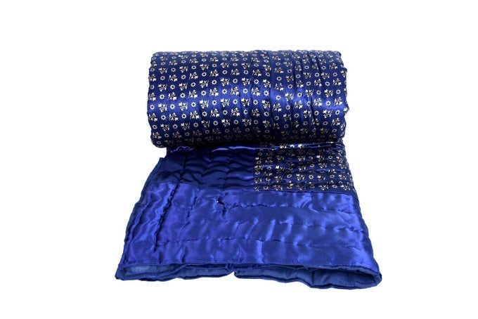 TRADITIONAL FAMOUS RAJASTHANI PRINT JAIPURI BEAUTIFUL FLORAL PRINT IN SILK NEVY BLUE JAIPURI RAJAIRAZAIQUILT KING SIZEKING SIZE BED QUILTCOMFORTERAC QUILTAC COMFORTER