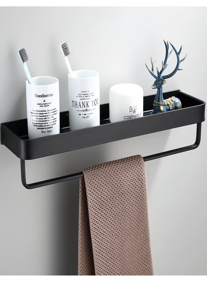 نايزان رف حمام مع حامل مناشف، منظم دش من الألومنيوم مثبت على الحائط، خزانة تخزين فوق المرحاض، أسود غير لامع، رف مستطيل للمطبخ - Image 5