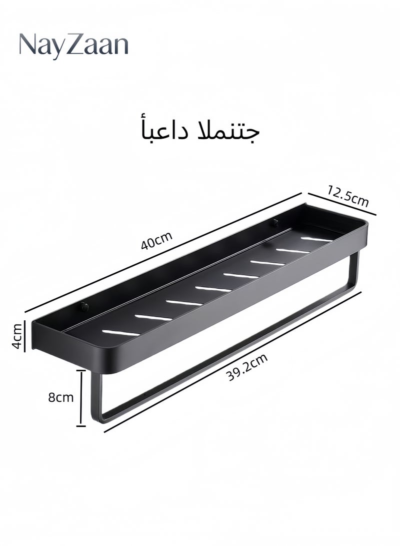 نايزان رف حمام مع حامل مناشف، منظم دش من الألومنيوم مثبت على الحائط، خزانة تخزين فوق المرحاض، أسود غير لامع، رف مستطيل للمطبخ - Image 2