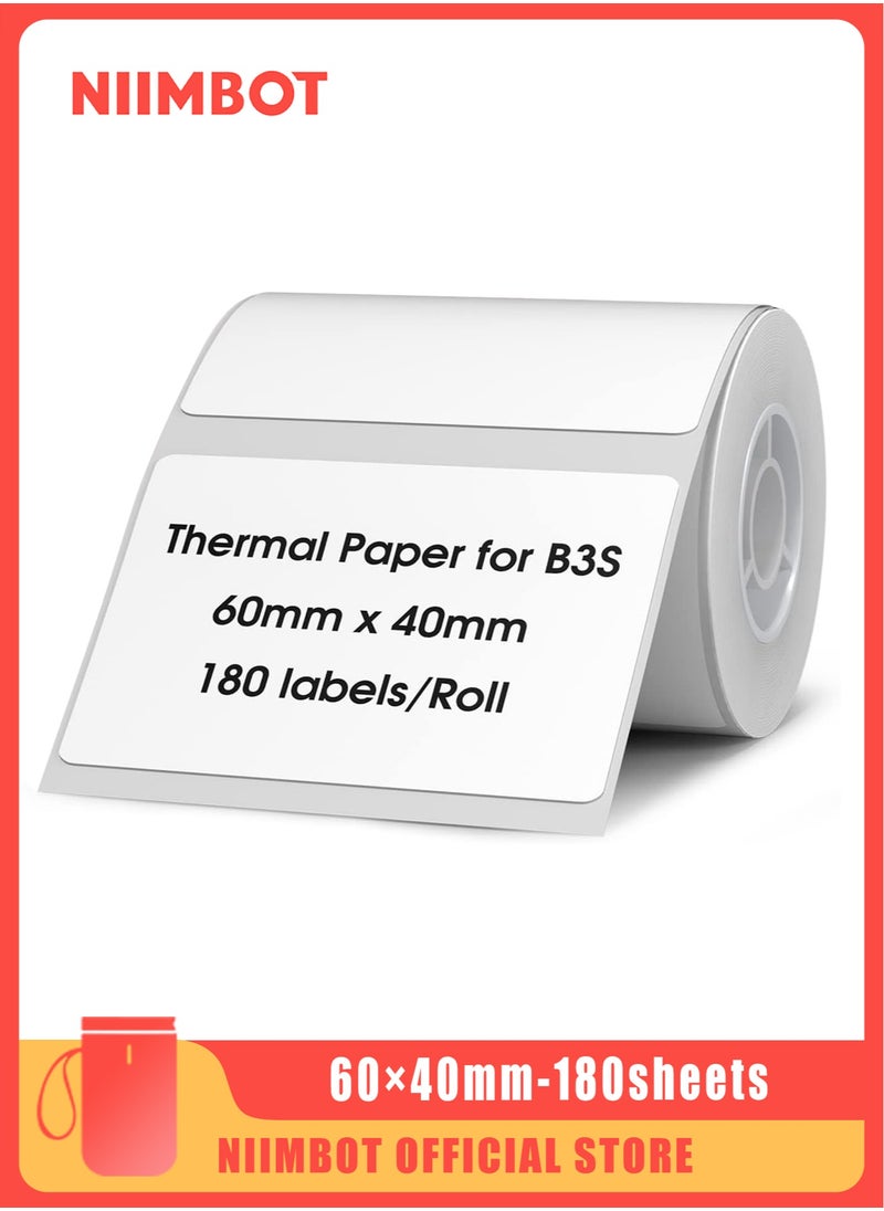 NIIMBOT - B3S Label Printer, 60x40mmThermal Sticker Label, Waterproof, Tear-Proof Thermal Label Paper, 1 Roll of 180 Self-Adhesive Printer Labels, White - Image 1