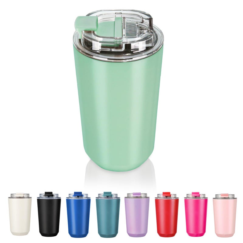 Puraville Insulated Tumblers with Lid  14 oz Travel Coffee Mug Stainless Steel Vacuum Thermos Cup  10/14 oz Leak Proof Reusable Double Walled Coffee Tumbler for Iced and Hot Drinks Green - Image 1