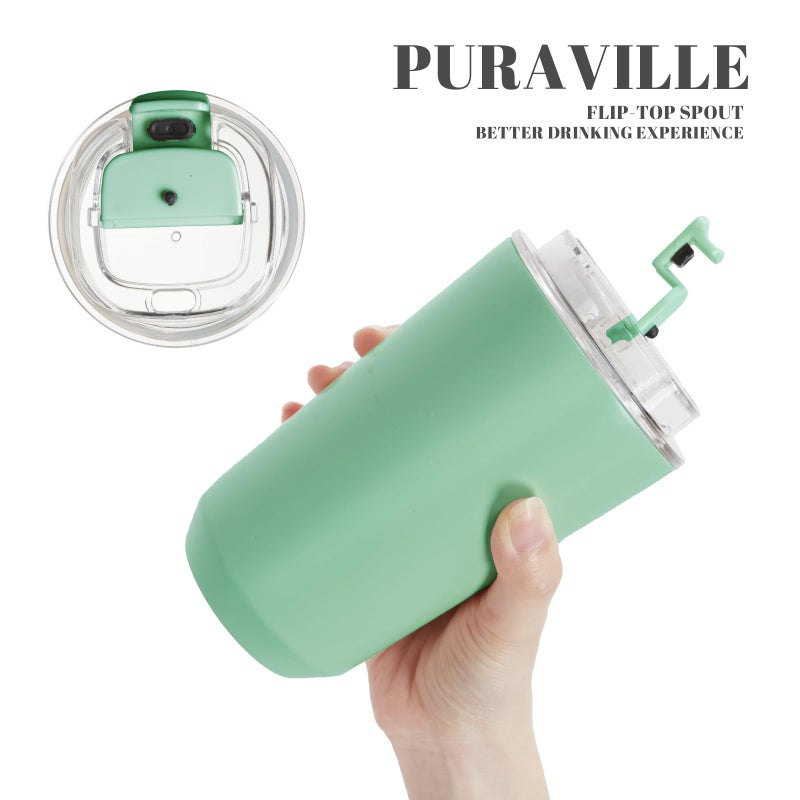 Puraville Insulated Tumblers with Lid  14 oz Travel Coffee Mug Stainless Steel Vacuum Thermos Cup  10/14 oz Leak Proof Reusable Double Walled Coffee Tumbler for Iced and Hot Drinks Green - Image 5