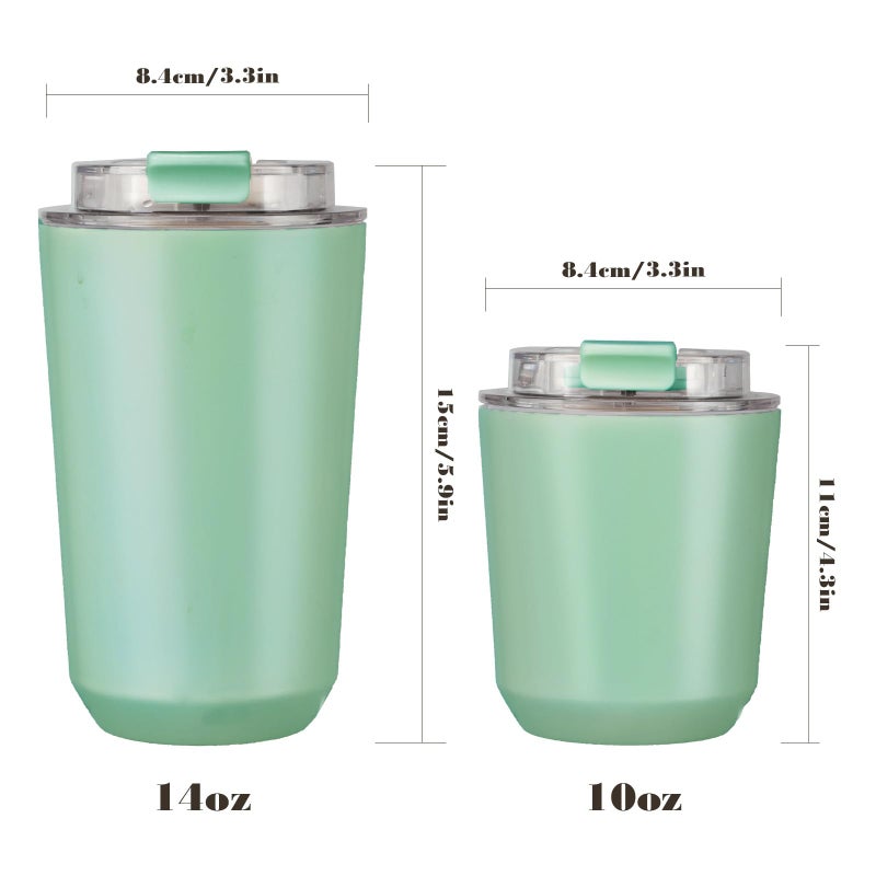 Puraville Insulated Tumblers with Lid  14 oz Travel Coffee Mug Stainless Steel Vacuum Thermos Cup  10/14 oz Leak Proof Reusable Double Walled Coffee Tumbler for Iced and Hot Drinks Green - Image 2
