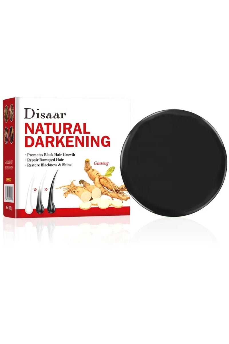 Disaar صابون الجينسنغ الطبيعي المظلم 100 جرام - من الرمادي إلى الأسود - بار شامبو مرطب من خلاصة النباتات - شامبو وبلسم عضوي طبيعي لشعر رقيق - تأثير بلسم صابون الشعر مع بار تنظيف - Image 1