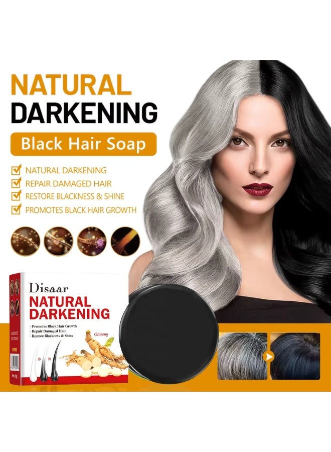 Disaar صابون الجينسنغ الطبيعي المظلم 100 جرام - من الرمادي إلى الأسود - بار شامبو مرطب من خلاصة النباتات - شامبو وبلسم عضوي طبيعي لشعر رقيق - تأثير بلسم صابون الشعر مع بار تنظيف - Image 4
