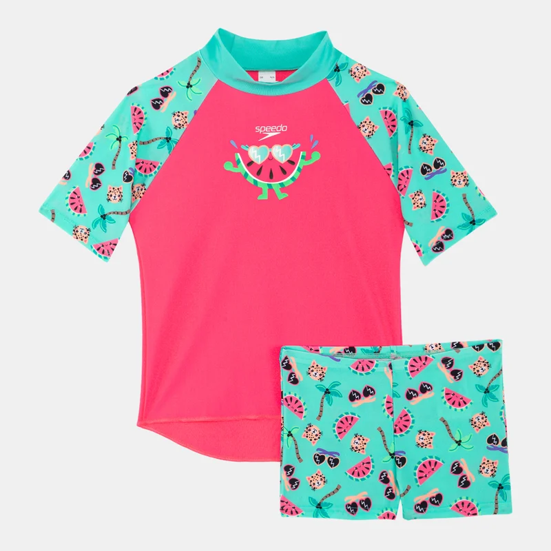 speedo Kids' Digital Rash Swim Top and Shorts Set