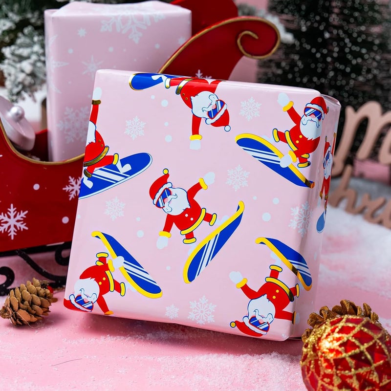 MAYPLUSS Christmas Wrapping Paper Roll - 17 Inch X 33 Feet - Skiing Santa Claus Gift Wrapping Paper Reversible Snowflake Thick Wrap Paper for Holiday Party New Year Kids - Image 5