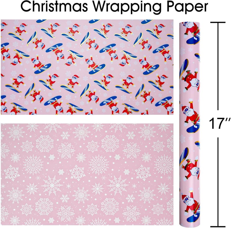 MAYPLUSS Christmas Wrapping Paper Roll - 17 Inch X 33 Feet - Skiing Santa Claus Gift Wrapping Paper Reversible Snowflake Thick Wrap Paper for Holiday Party New Year Kids - Image 4