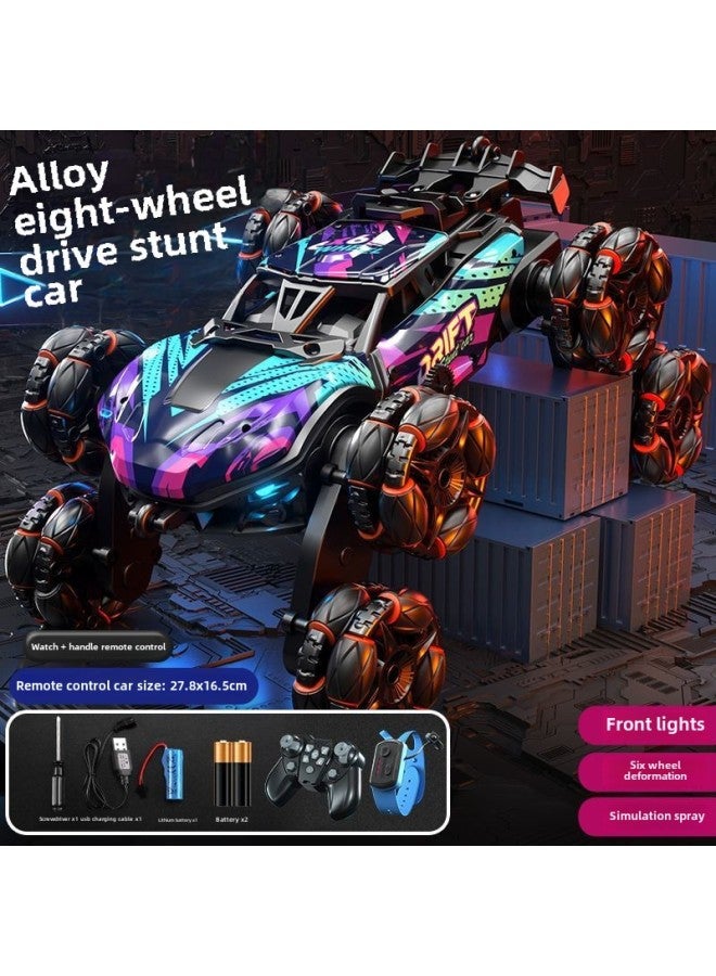 Children's Six-wheel Swing Arm High-speed Drift Off-road Vehicle Six-drive Special Deformation Spray Climbing Bucket Remote Control Car Toy-Color:[Purple Eight Wheel] Spray Handle Gesture-Proportion:Three Electricity-with Remote Control Battery Charging Line Screwdriver  - Image 1