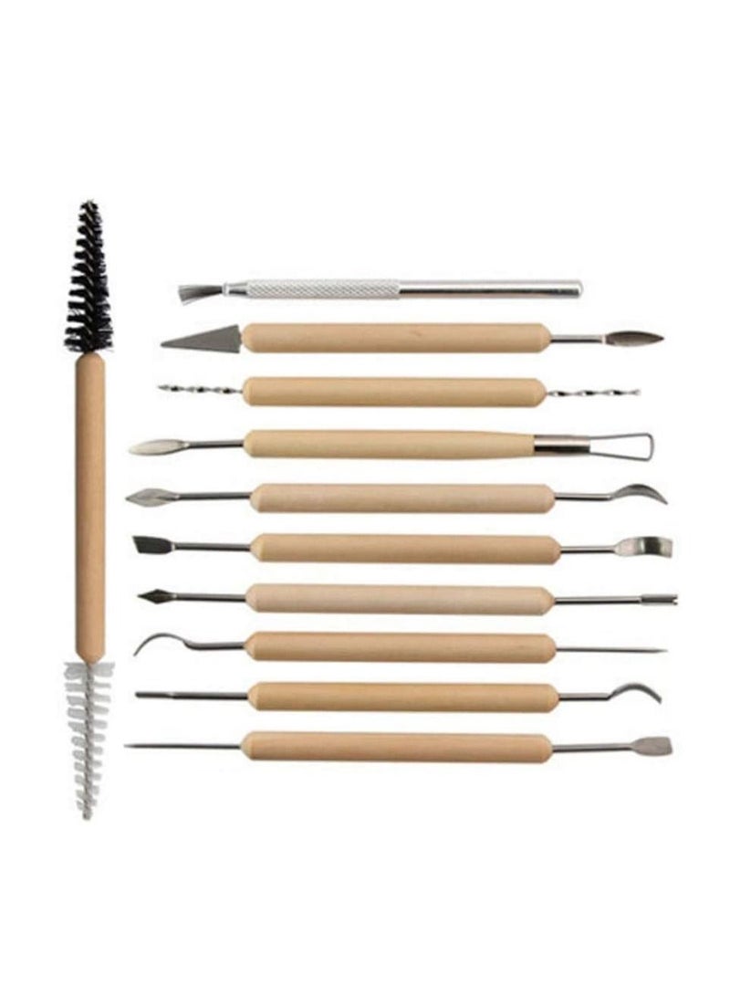 Wood Handle Clay Pottery Sculpting and Cleaning Tool Set 11-Pieces  - Image 2