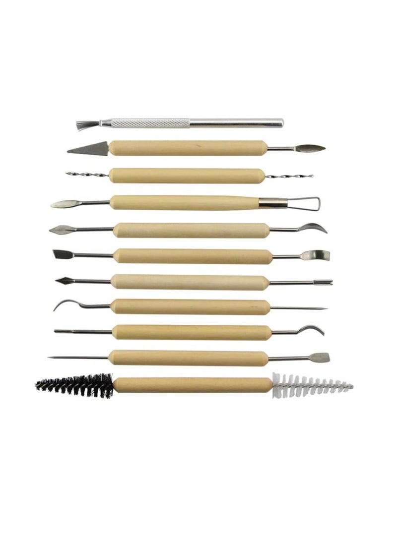 Wood Handle Clay Pottery Sculpting and Cleaning Tool Set 11-Pieces  - Image 5