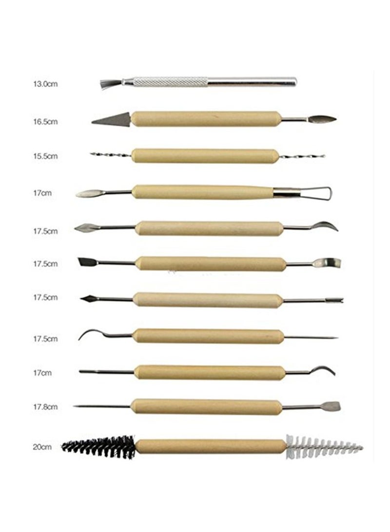 Wood Handle Clay Pottery Sculpting and Cleaning Tool Set 11-Pieces  - Image 4