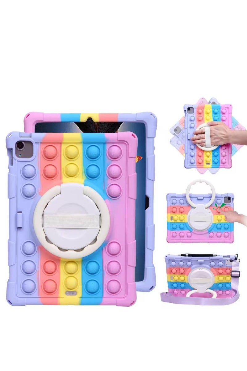 Bubble Case for Honor Pad 9 2024 12.1 Inch, Kids Friendly Soft Silicone Adjustable Stand Cover for Honor Pad 9 2024 11 12.1 Inch,with Shoulder Strap  Capacitive Pen (Fancy blue)