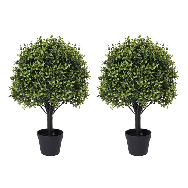 Azoco 27 Realistic Artificial Boxwood Topiary Trees Set of 2 Faux Boxwood Plants Outdoor UVResistant No Maintenance Curb Appeal Fake Evergreen Bushes  Shrubs for Front Porch Outside Planter Decor
