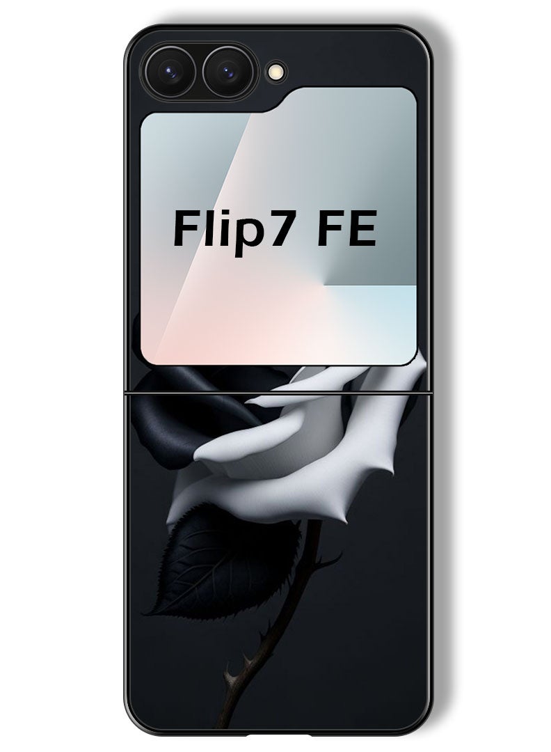 Theodor Case Compatible with Samsung Galaxy Z Flip 7 FE 6.7 Inch Protection Shockproof Bumper Cover Black and White Rose - Image 1