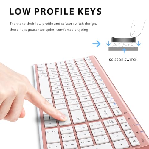 iClever BK10 Multi-Device Bluetooth Keyboard – Windows, Mac, Chrome OS, Android, iPad, iPhone, Apple TV Compatible –Rechargeable Wireless Keyboard Easy-Switch up to 3 Devices – Rose Gold - Image 5