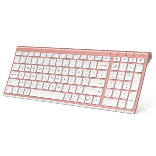iClever BK10 Multi-Device Bluetooth Keyboard – Windows, Mac, Chrome OS, Android, iPad, iPhone, Apple TV Compatible –Rechargeable Wireless Keyboard Easy-Switch up to 3 Devices – Rose Gold - Image 1