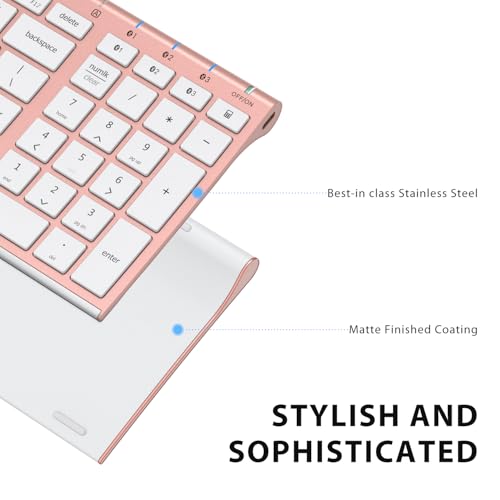 iClever BK10 Multi-Device Bluetooth Keyboard – Windows, Mac, Chrome OS, Android, iPad, iPhone, Apple TV Compatible –Rechargeable Wireless Keyboard Easy-Switch up to 3 Devices – Rose Gold - Image 2