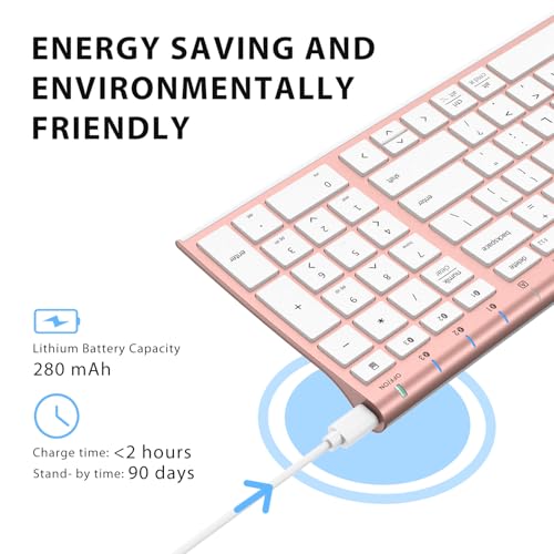 iClever BK10 Multi-Device Bluetooth Keyboard – Windows, Mac, Chrome OS, Android, iPad, iPhone, Apple TV Compatible –Rechargeable Wireless Keyboard Easy-Switch up to 3 Devices – Rose Gold - Image 4