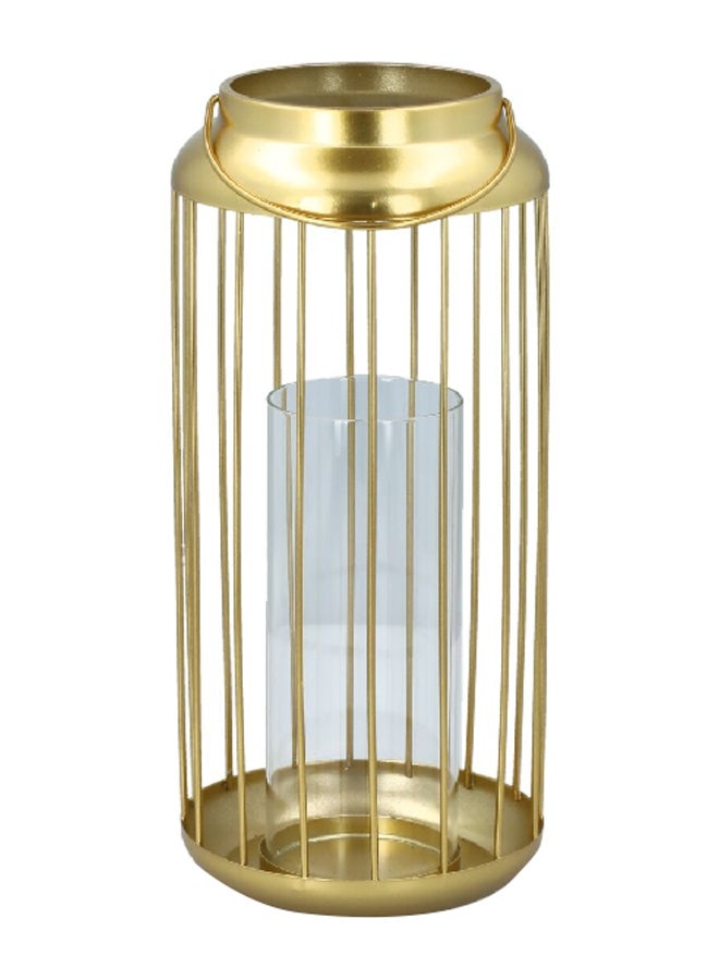serene Decorative Metal Lantern with Glass Cylinder Gold 16 x 34 x 16 cm 76021 - Image 1