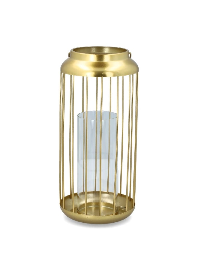 serene Decorative Metal Lantern with Glass Cylinder Gold 16 x 34 x 16 cm 76021 - Image 2