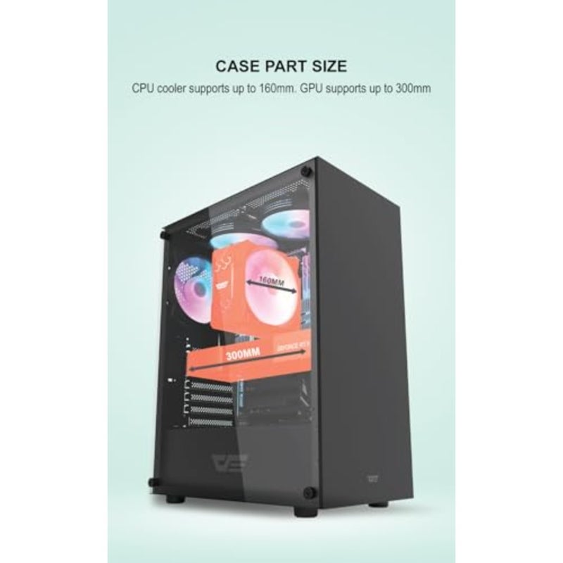 حافظة كمبيوتر للألعاب ATX/M-ATX/MINI-ITX، لوحة جانبية من الزجاج المقسى، أسود، منفذ USB 3.0، تدعم 2 HDD/SSD ومبرد 120 مم - Image 5