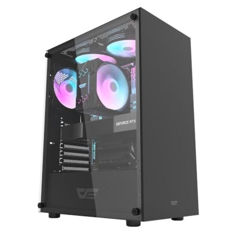 حافظة كمبيوتر للألعاب ATX/M-ATX/MINI-ITX، لوحة جانبية من الزجاج المقسى، أسود، منفذ USB 3.0، تدعم 2 HDD/SSD ومبرد 120 مم - Image 1