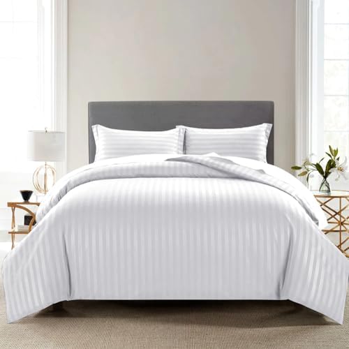 Linenwalas 100 Cotton Stripe 300 TC Duvet Cover for Single Size White Quilt Cover Duvet Cover Single White Premium Cotton QuiltComforter Cover 60x90 inch - Image 5