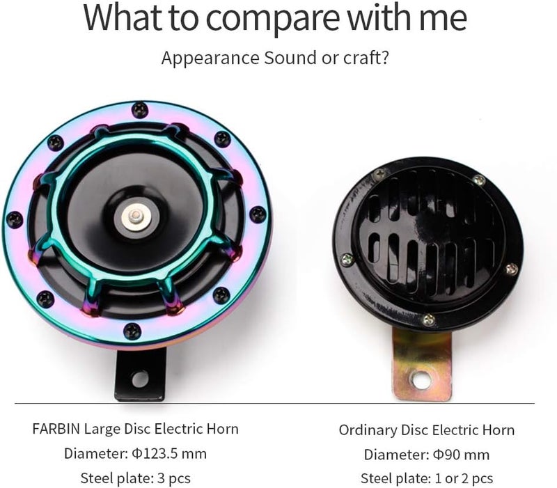 FARBIN Car Horns 12V Loud High Tone/Low Tone Metal Twin Horns Kit with Relay Harness, Universal Train Horn for Truck Car Motorcycle (Red horn with wiring harness) - Image 3