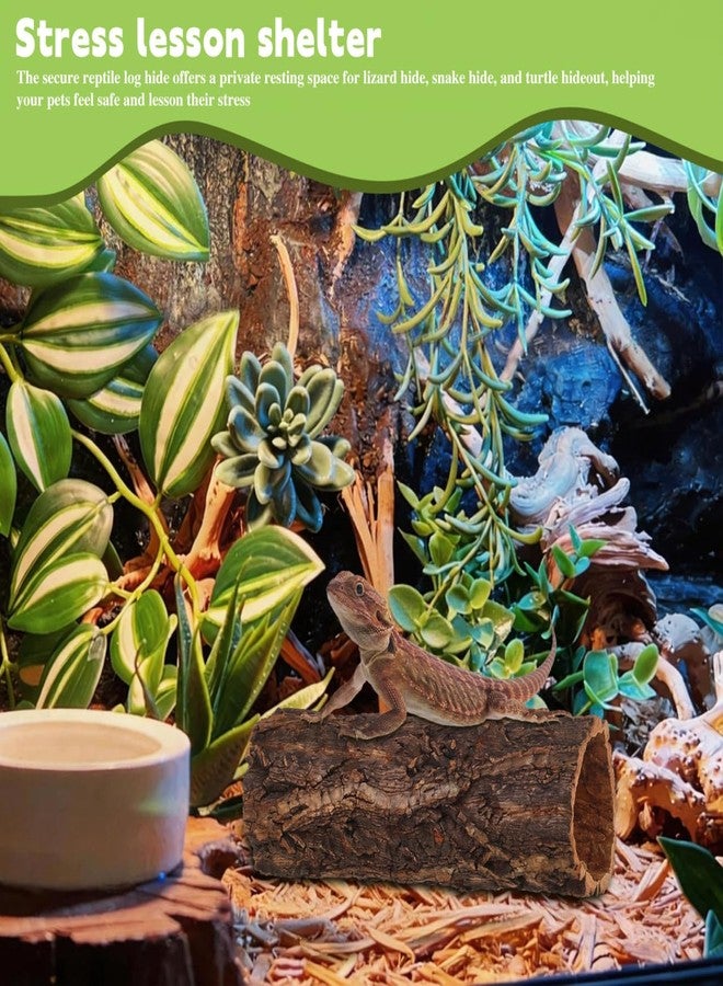 Garneck Reptile Hideout Gecko Hide Cave Hollow Log: Wood Tree Trunk Shelter for Snakes Lizards Hermit Crabs Turtle Terrarium Decor Habitat House Naturalistic Enclosure Accessory - Image 3