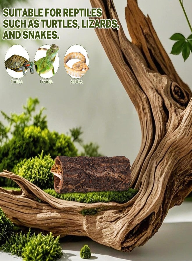Garneck Reptile Hideout Gecko Hide Cave Hollow Log: Wood Tree Trunk Shelter for Snakes Lizards Hermit Crabs Turtle Terrarium Decor Habitat House Naturalistic Enclosure Accessory - Image 2