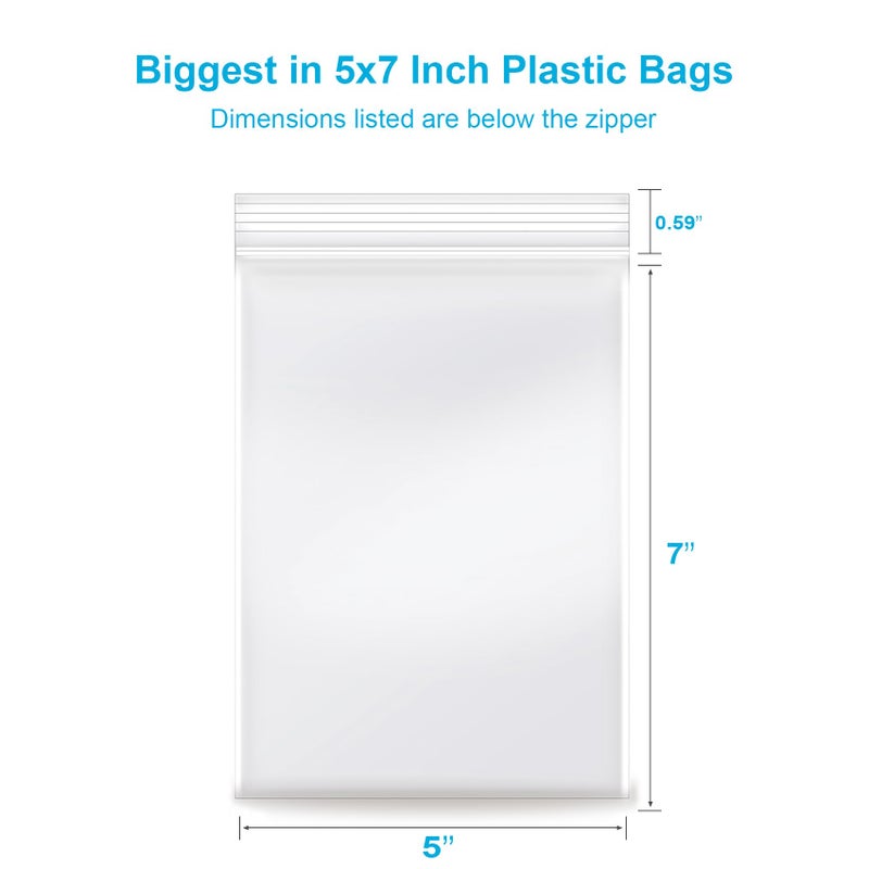Enbreey 5''x 7'', (Pack of 100) 2 mil Thick Clear Plastic Reclosable Zip Poly Bags with Resealable Lock Seal Zipperr, Clear Small Zip Bag, Jewelry, Candy, Storage, Packaging & Shippingâ€¦ - Image 2
