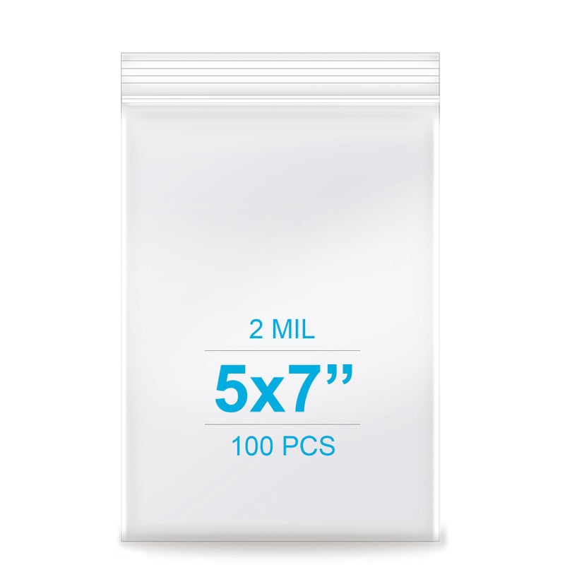 Enbreey 5''x 7'', (Pack of 100) 2 mil Thick Clear Plastic Reclosable Zip Poly Bags with Resealable Lock Seal Zipperr, Clear Small Zip Bag, Jewelry, Candy, Storage, Packaging & Shippingâ€¦ - Image 1
