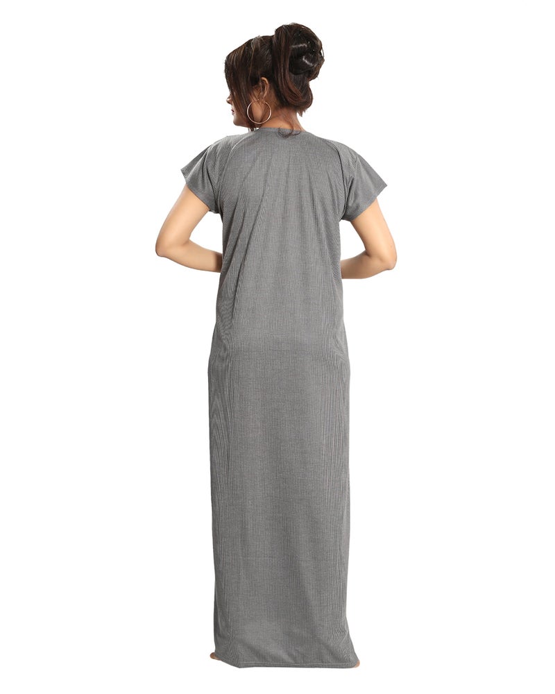 Fabme Women's Cotton Textured Floor Length Nursing Nighty (Light Grey_Free Size_NW0142_Light Grey_Free Size) - Image 3