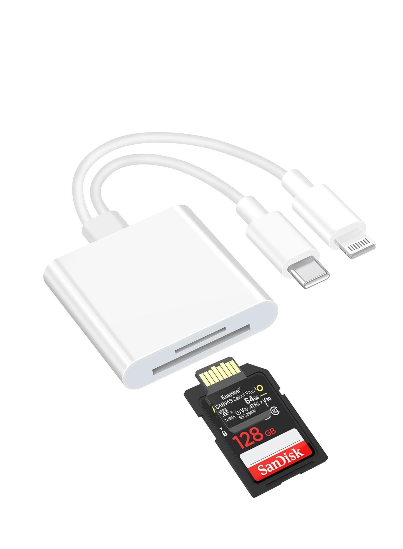 2-in-1 SD/TF Card Reader for iPhone & Type-C Devices – Dual Card Slot, Plug & Play, Camera Memory Card Adapter, High-Speed Transfer, Compatible with iPhone, iPad, Android, MacBook