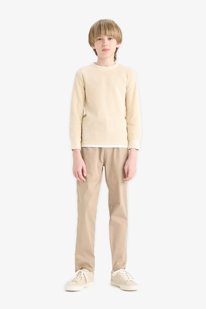 ديفاكتو Boy Regular Fit Crew Neck Waffle Long Sleeve T-Shirt