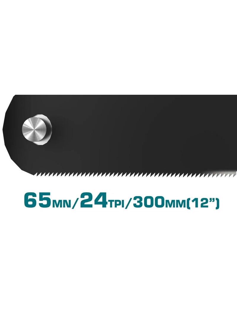 توتال منشار حديد من توتال بطول 300 مم (12 بوصة)، مزود بشفرة ثنائية المعدن M2+D6A ذات 24 سن في البوصة، بمقبض من البلاستيك المقوى (ABS) وتصميم مريح بقبضة ناعمة. مناسب لقص المعادن والبلاستيك والخشب، خفيف الوزن وسهل الاستخدام. رقم الموديل: THT541036 - Image 2