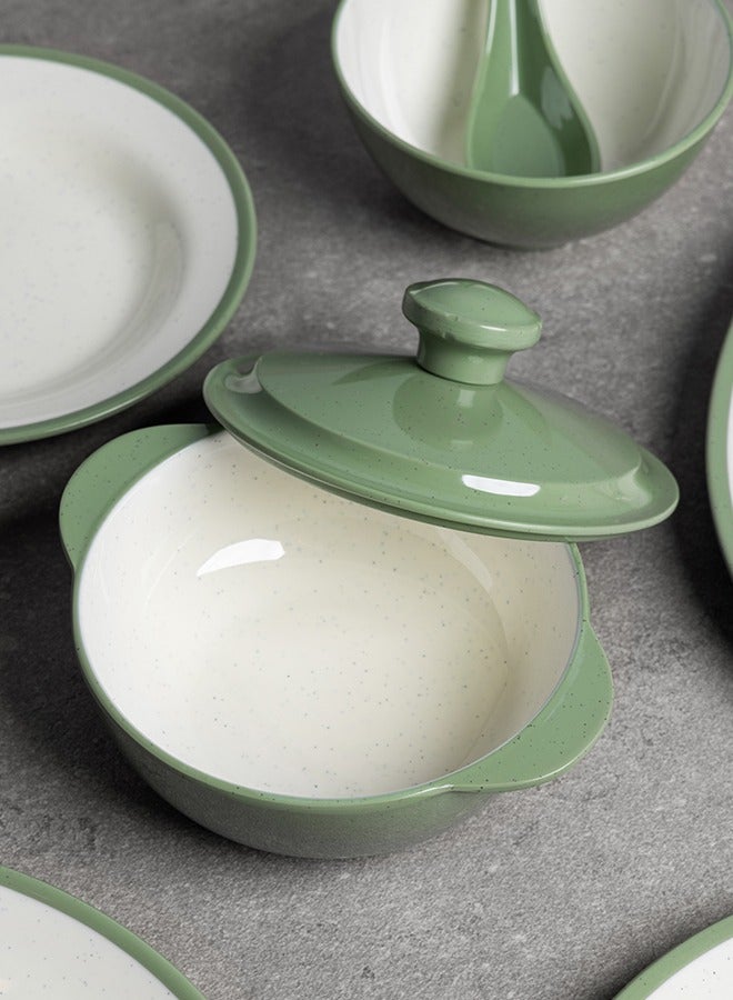 طقم عشاء ميلامين فاخر مكون من 40 قطعة خدمة لـ 6 أشخاص مع حواف ملونة آمن للاستخدام في الميكروويف وغسالة الأطباق | طقم صحون ميلامين | طقم عشاء ميلامين صحي أخضر مقاس 35 × 25 × 30 سم - Image 5