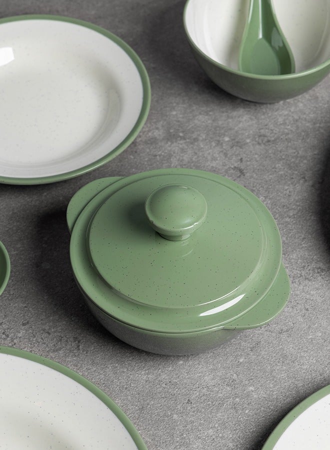 طقم عشاء ميلامين فاخر مكون من 40 قطعة خدمة لـ 6 أشخاص مع حواف ملونة آمن للاستخدام في الميكروويف وغسالة الأطباق | طقم صحون ميلامين | طقم عشاء ميلامين صحي أخضر مقاس 35 × 25 × 30 سم - Image 3