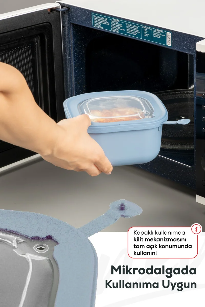 Vienev 9lu 3X(600-1100-1800 Ml) Microwave and Freezer Suitable VIP Covered Special Storage Container Set Blue