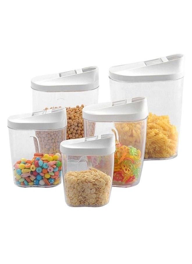 Generic 5 Pcs Different Size Locking Clear Acrylic Plastic Food Storage Jars Canister Set Ideal for Sugar, Tea, Coffee, Rice, Pasta etc. with Airtight Lids Capacity 1440ml 960ml 720ml 480ml 300ml  - Image 1