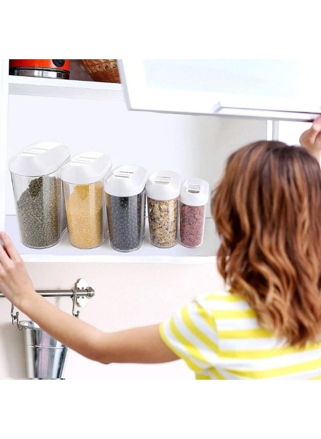 Generic 5 Pcs Different Size Locking Clear Acrylic Plastic Food Storage Jars Canister Set Ideal for Sugar, Tea, Coffee, Rice, Pasta etc. with Airtight Lids Capacity 1440ml 960ml 720ml 480ml 300ml  - Image 4