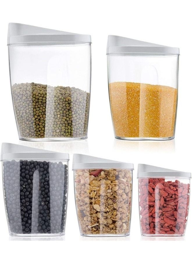 Generic 5 Pcs Different Size Locking Clear Acrylic Plastic Food Storage Jars Canister Set Ideal for Sugar, Tea, Coffee, Rice, Pasta etc. with Airtight Lids Capacity 1440ml 960ml 720ml 480ml 300ml  - Image 3