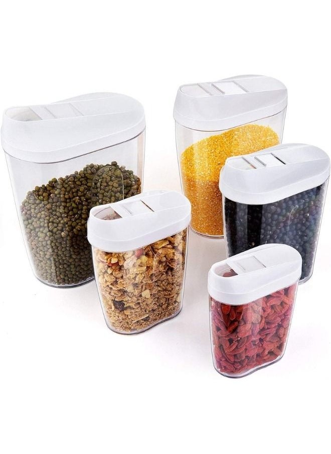 Generic 5 Pcs Different Size Locking Clear Acrylic Plastic Food Storage Jars Canister Set Ideal for Sugar, Tea, Coffee, Rice, Pasta etc. with Airtight Lids Capacity 1440ml 960ml 720ml 480ml 300ml  - Image 2