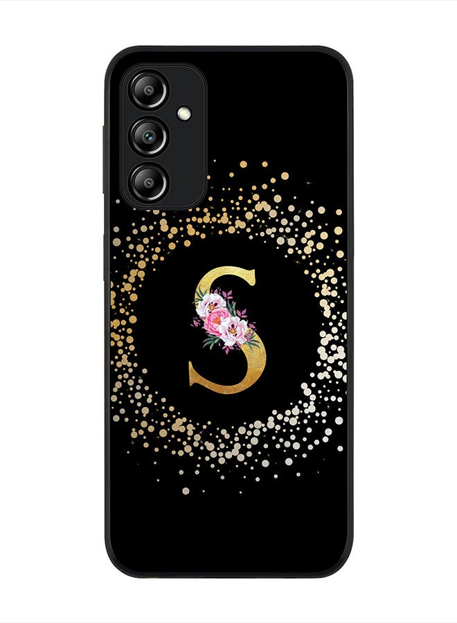 Stylizedd Cover for Samsung Galaxy A24 4G, Rugged Black Slim fit Thin Protective Phone Cases - Custom Monogram Initial Letter Floral Pattern Alphabet -S (Black) - Image 1