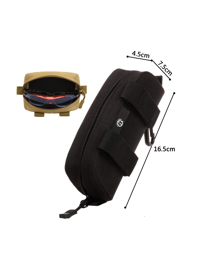 SYOSI حافظة نظارات شمسية تكتيكية، حافظة نظارات نايلون بسحاب محمولة مع مشبك، صندوق واقي مضاد للصدمات، حقيبة نظارات للرجال بحزام نايلون، حقيبة يد خارجية مع مشبك (أسود) - Image 2