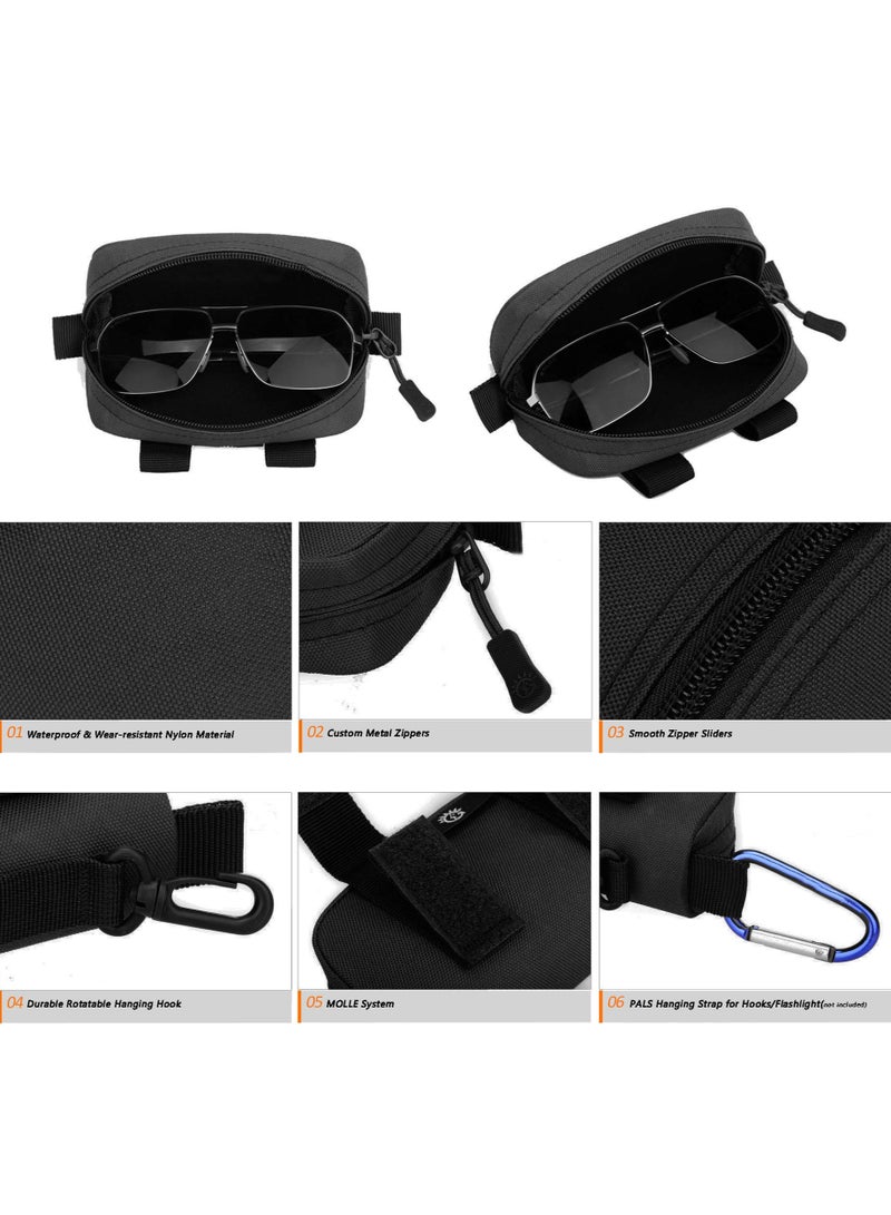 SYOSI حافظة نظارات شمسية تكتيكية، حافظة نظارات نايلون بسحاب محمولة مع مشبك، صندوق واقي مضاد للصدمات، حقيبة نظارات للرجال بحزام نايلون، حقيبة يد خارجية مع مشبك (أسود) - Image 4